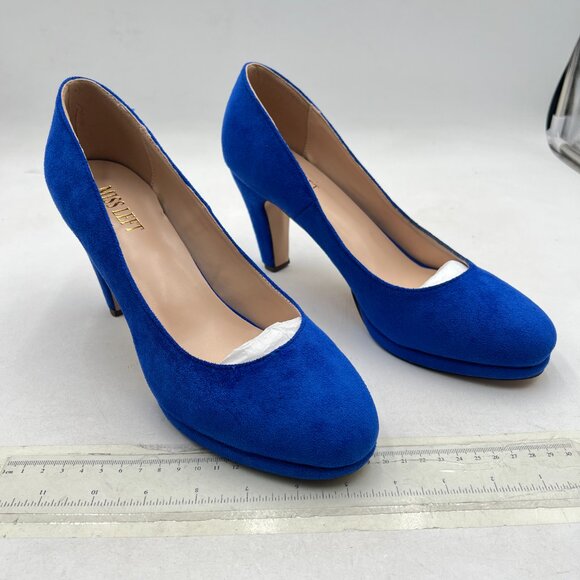 miss left Royal Blue Low Platform Chunky High Heel Slip On Round Toe Pump - Picture 4 of 8